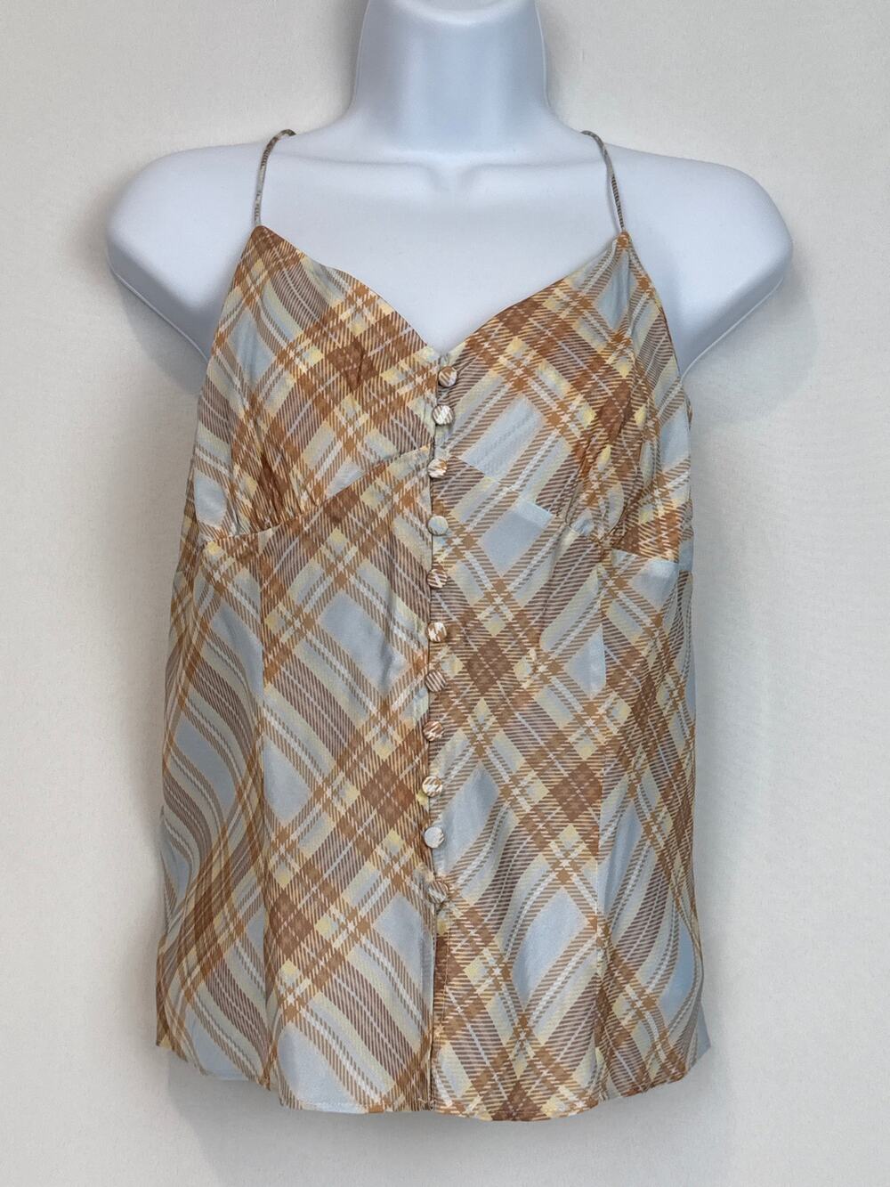 J.Crew Womens Plaid Button Front Cami Top Size L Preppy Light Academia